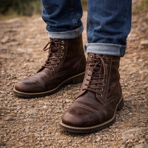G.H. Bass & Co “Bryce” Leather Cap Toe Boots | Brown Rugged Lace Up | Men’s 8.5M